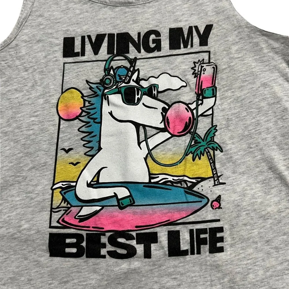 Old Navy L (10/12) Living My Best Life Unicorn Tank Top